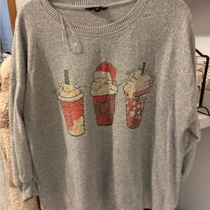 Festive Gray Sweater with Holiday Print